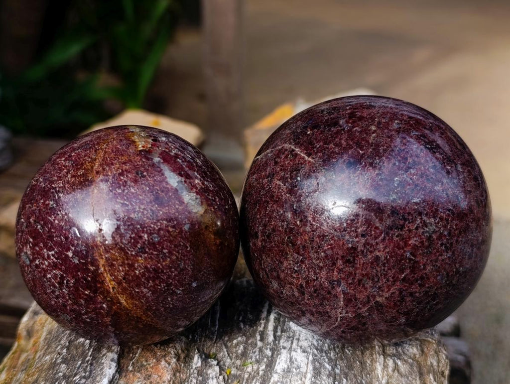 Polished Garnet Spheres x 2 From Mahajanga, Madagascar - Toprock Gemstones and Minerals 