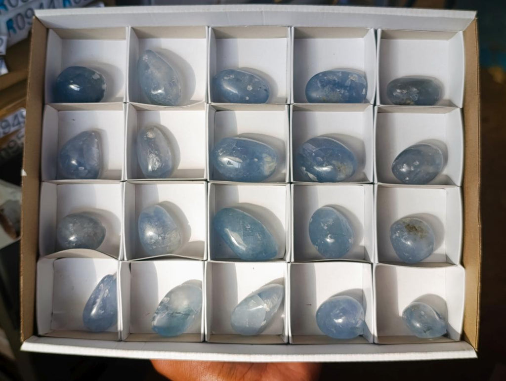 Polished Mini Blue Celestite Free Form Crystals x 20 From Sakoany, Madagascar - Toprock Gemstones and Minerals 