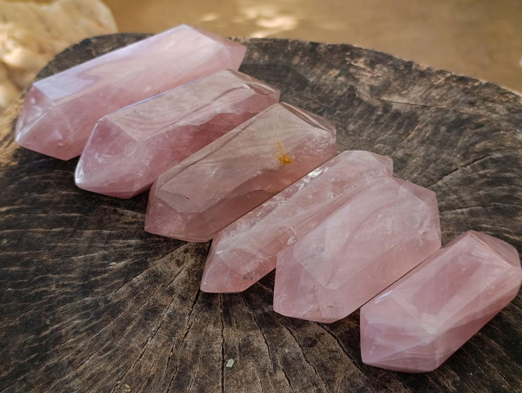 Polished Double Terminated Gemmy Rose Quartz Crystals x 6 From Madagascar - Toprock Gemstones and Minerals 