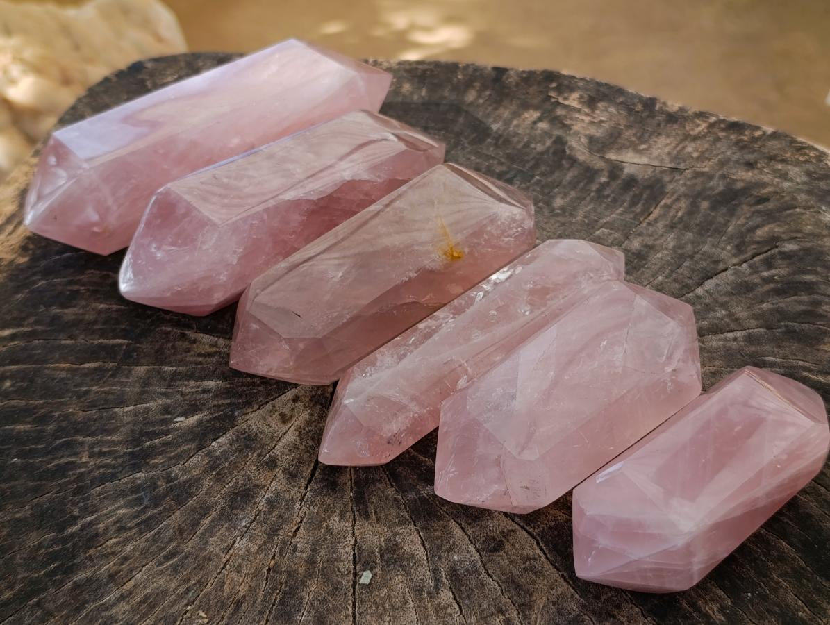 Polished Double Terminated Gemmy Rose Quartz Crystals x 6 From Madagascar - Toprock Gemstones and Minerals 