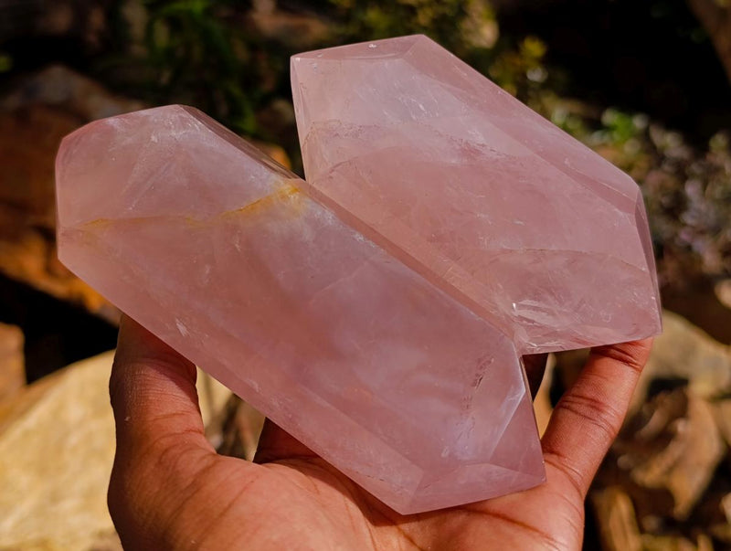 Polished Double Terminated Gemmy Rose Quartz Crystals x 6 From Madagascar - Toprock Gemstones and Minerals 