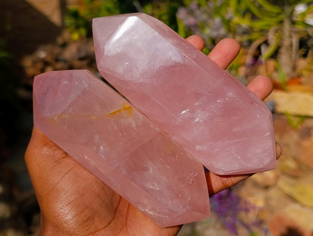 Polished Double Terminated Gemmy Rose Quartz Crystals x 6 From Madagascar - Toprock Gemstones and Minerals 