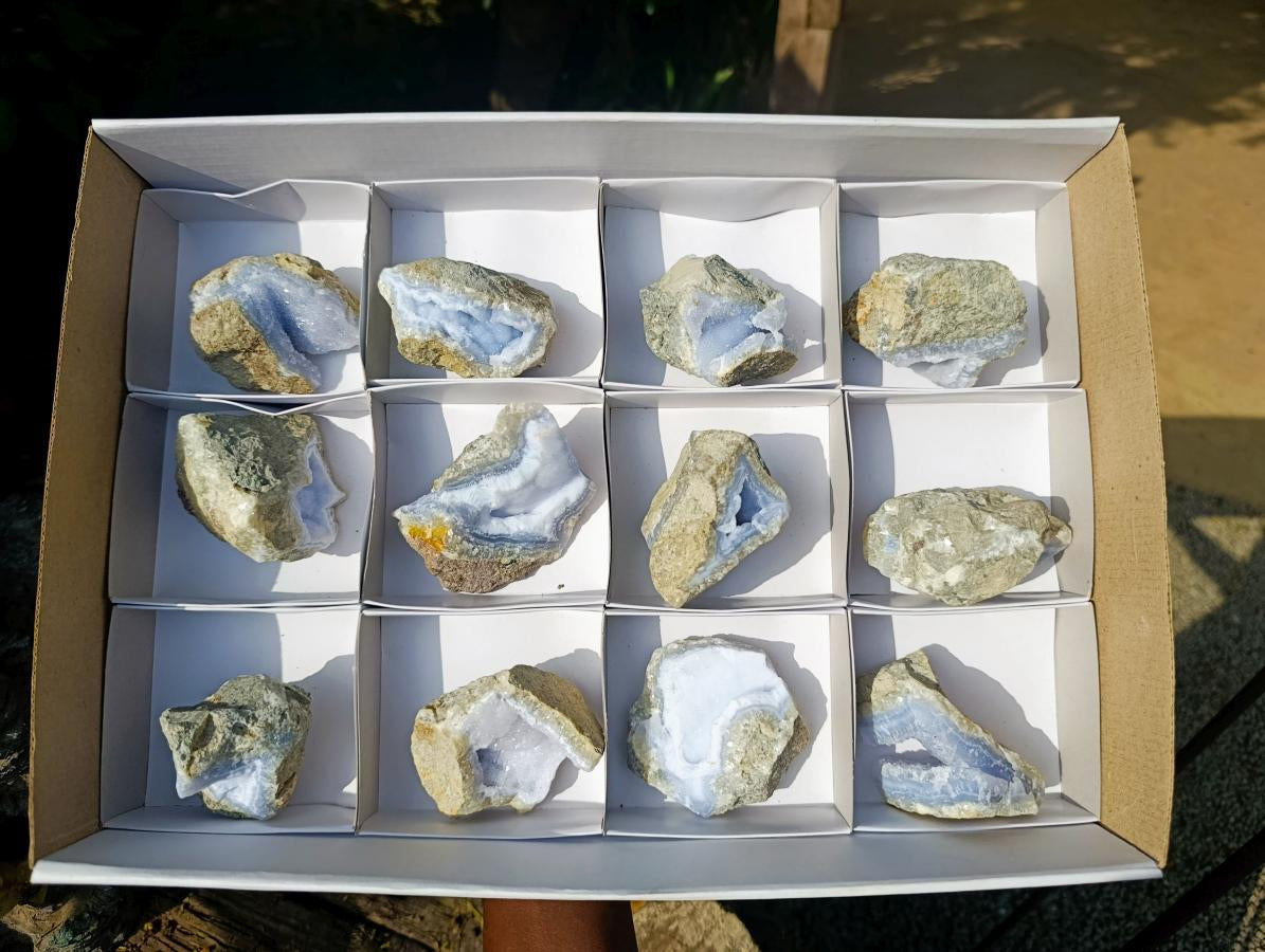 Natural Blue Lace Agate Geode Specimens x 12 From Nsanje, Malawi - Toprock Gemstones and Minerals 