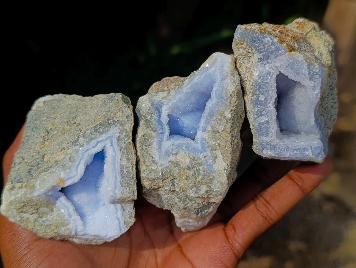 Natural Blue Lace Agate Geode Specimens x 12 From Nsanje, Malawi - Toprock Gemstones and Minerals 