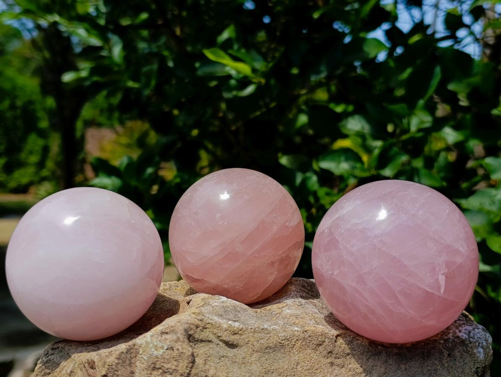 Polished Gemmy Star Rose Quartz Spheres x 3 From Madagascar - Toprock Gemstones and Minerals 