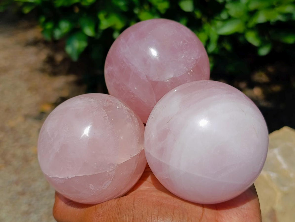 Polished Gemmy Star Rose Quartz Spheres x 3 From Madagascar - Toprock Gemstones and Minerals 