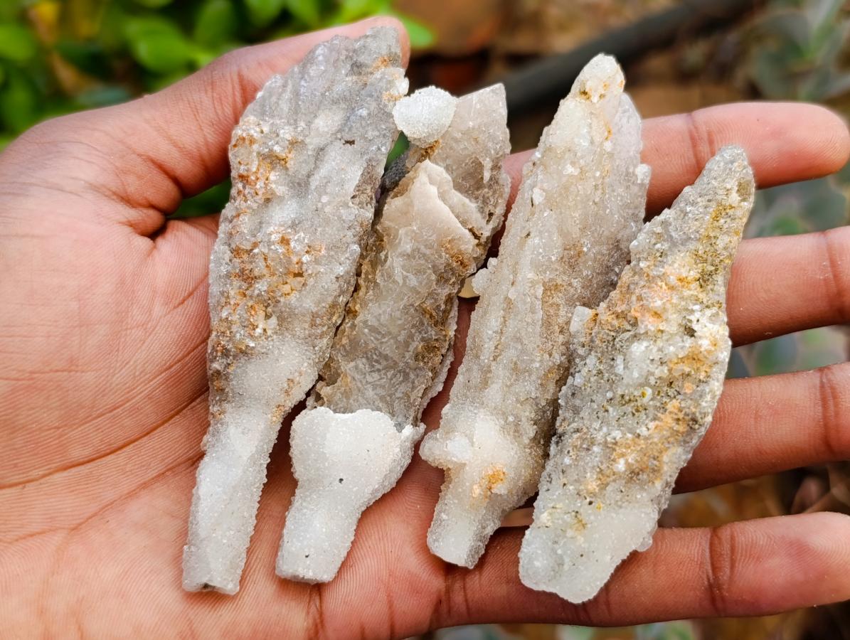 Natural Drusy Quartz Coated Spearhead Calcite Crystals x 12 From Albert's Mountain, Lesotho - Toprock Gemstones and Minerals 