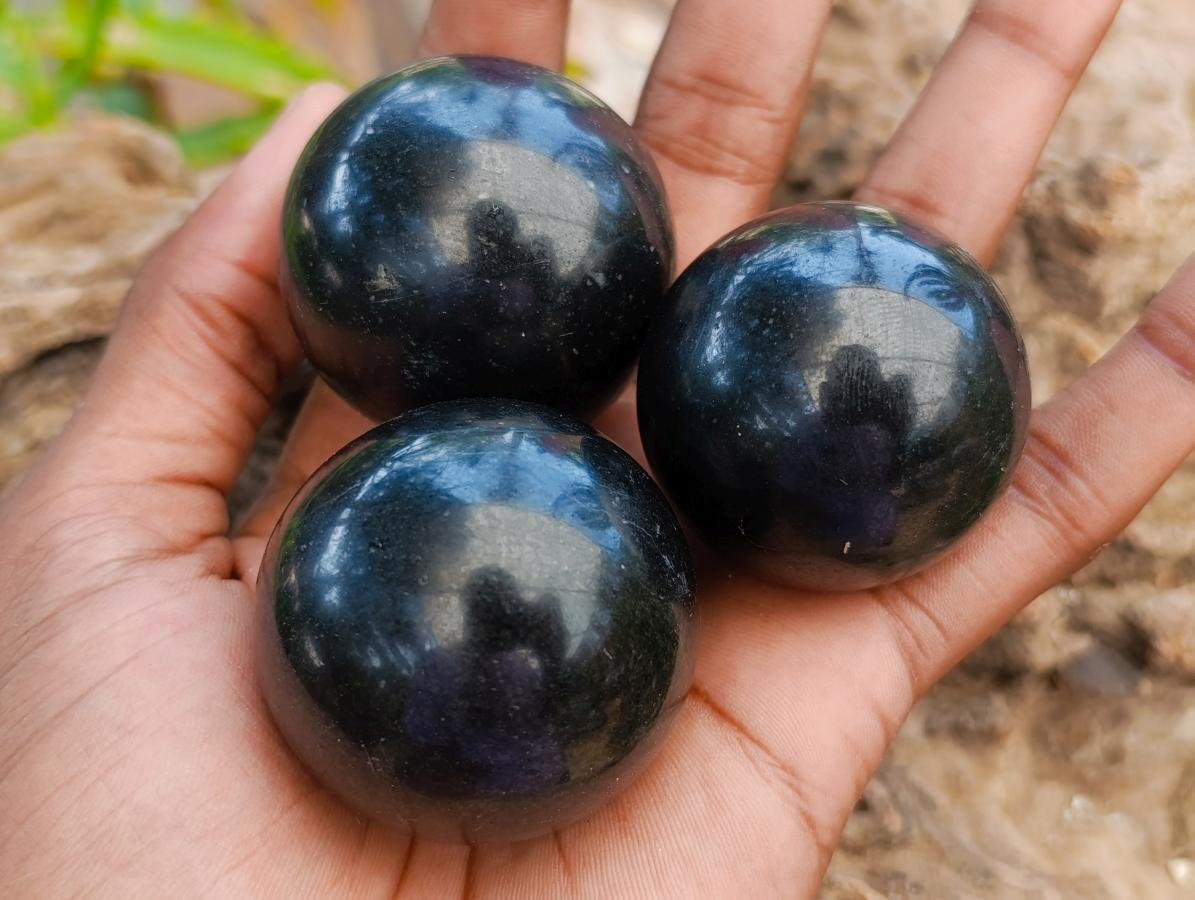 Polished Black Basalt Spheres x 12 From Madagascar - Toprock Gemstones and Minerals 