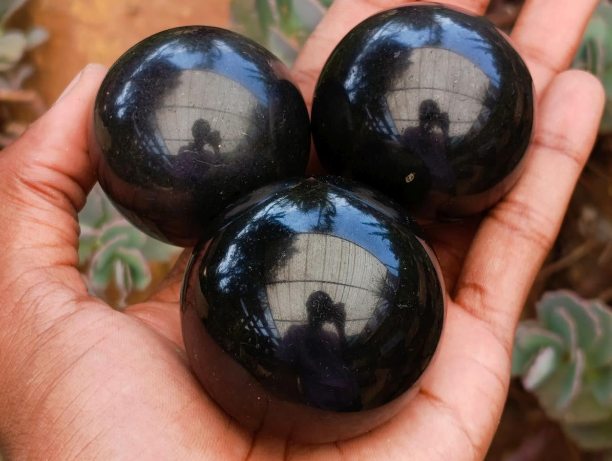 Polished Black Basalt Spheres x 12 From Madagascar - Toprock Gemstones and Minerals 