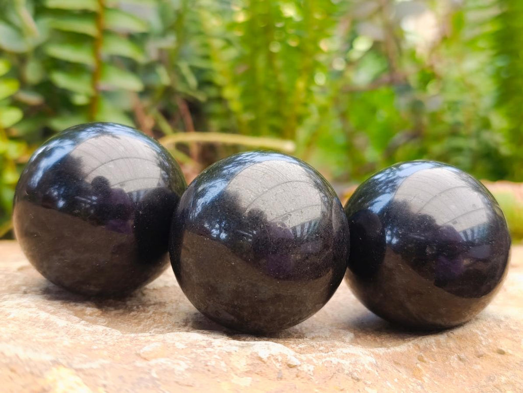 Polished Black Basalt Spheres x 12 From Madagascar - Toprock Gemstones and Minerals 