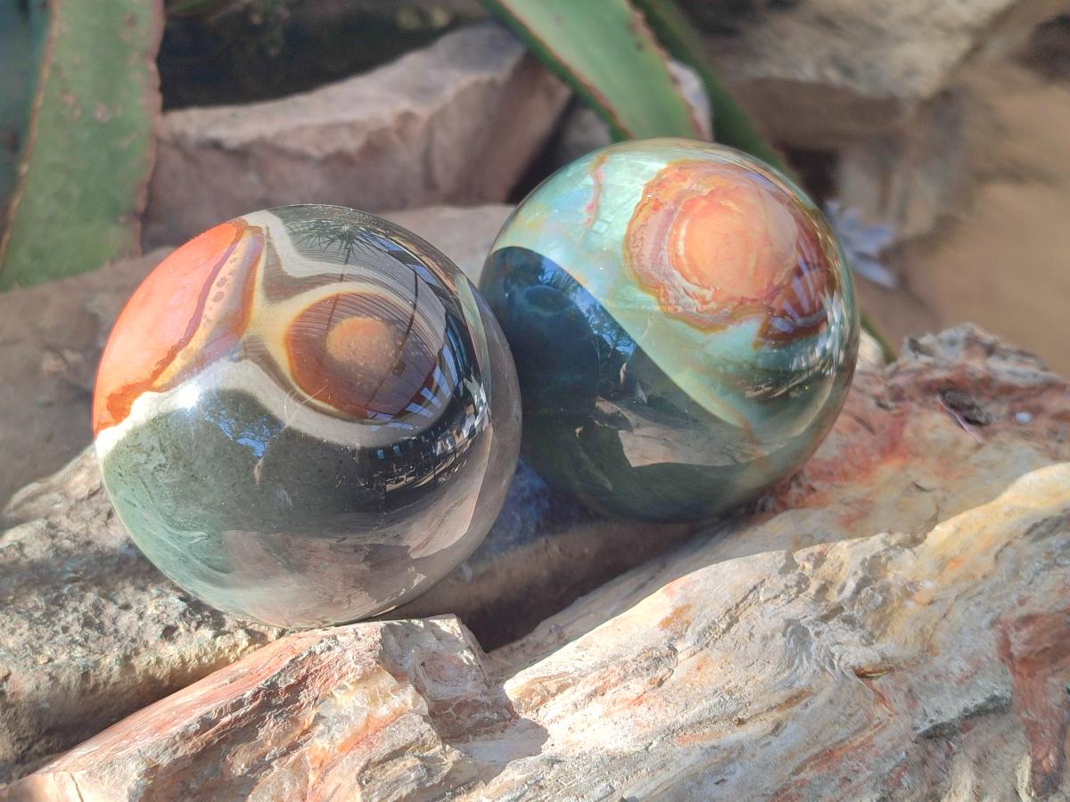 Polished Polychrome Jasper Spheres x 2 From NW Coast, Madagascar - Toprock Gemstones and Minerals 