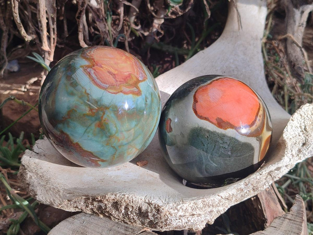 Polished Polychrome Jasper Spheres x 2 From NW Coast, Madagascar - Toprock Gemstones and Minerals 