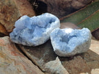 Natural Blue Celestite Geode Cluster Specimens x 2 From Sakoany, Madagascar - Toprock Gemstones and Minerals 