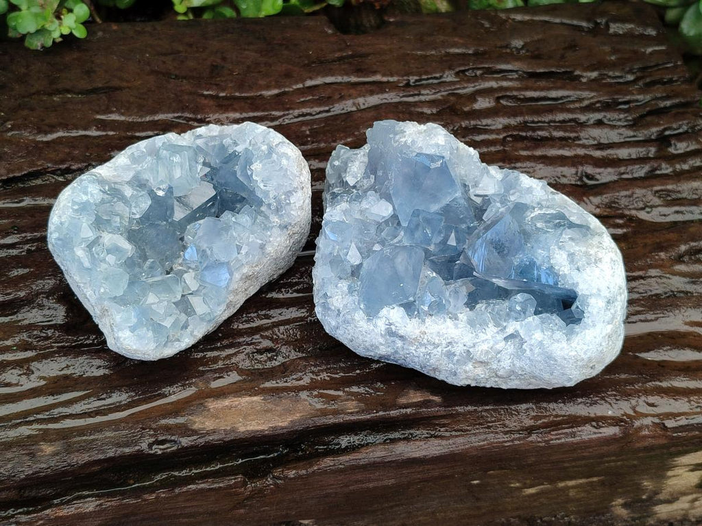 Natural Blue Celestite Geode Cluster Specimens x 2 From Sakoany, Madagascar - Toprock Gemstones and Minerals 