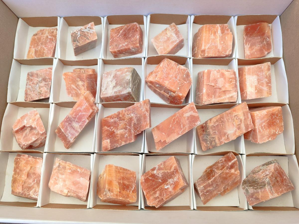 Natural Rhombohedral Sunset Orange Calcite Specimens x 24 From Spitzkop, Namibia - Toprock Gemstones and Minerals 