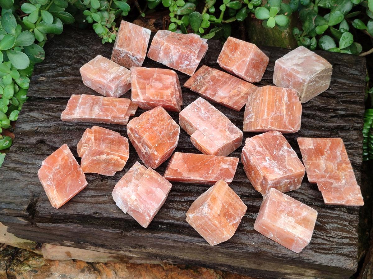 Natural Rhombohedral Sunset Orange Calcite Specimens x 24 From Spitzkop, Namibia - Toprock Gemstones and Minerals 