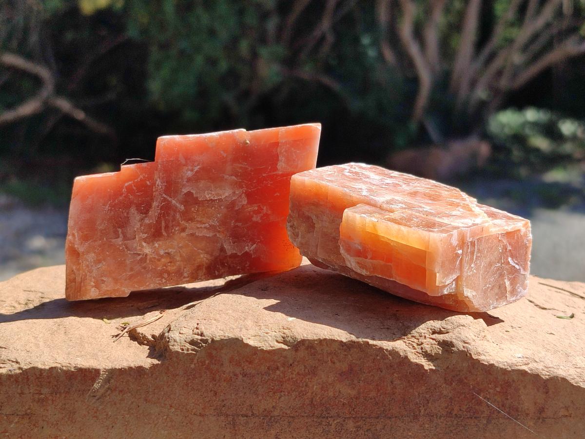 Natural Rhombohedral Sunset Orange Calcite Specimens x 24 From Spitzkop, Namibia - Toprock Gemstones and Minerals 