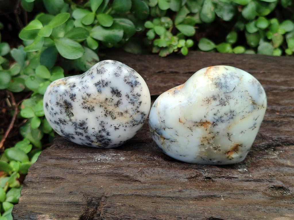 Polished White Dendritic Opal Hearts x 12 From Moralambo, Madagascar - Toprock Gemstones and Minerals 