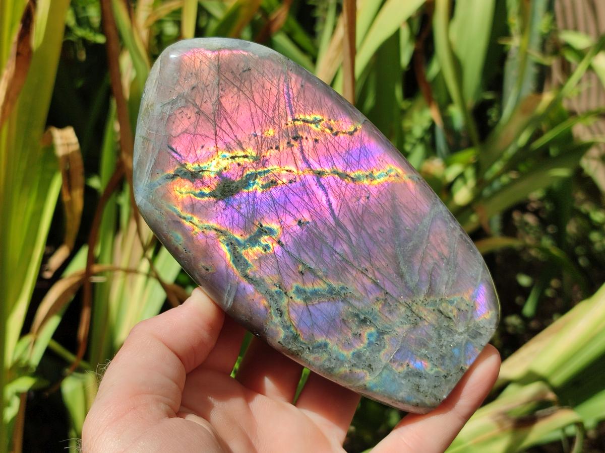 Polished Rare Purple Sunset Flash Labradorite Standing Free Forms x 3 From Madagascar - Toprock Gemstones and Minerals 