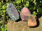 Polished Rare Purple Sunset Flash Labradorite Standing Free Forms x 3 From Madagascar - Toprock Gemstones and Minerals 