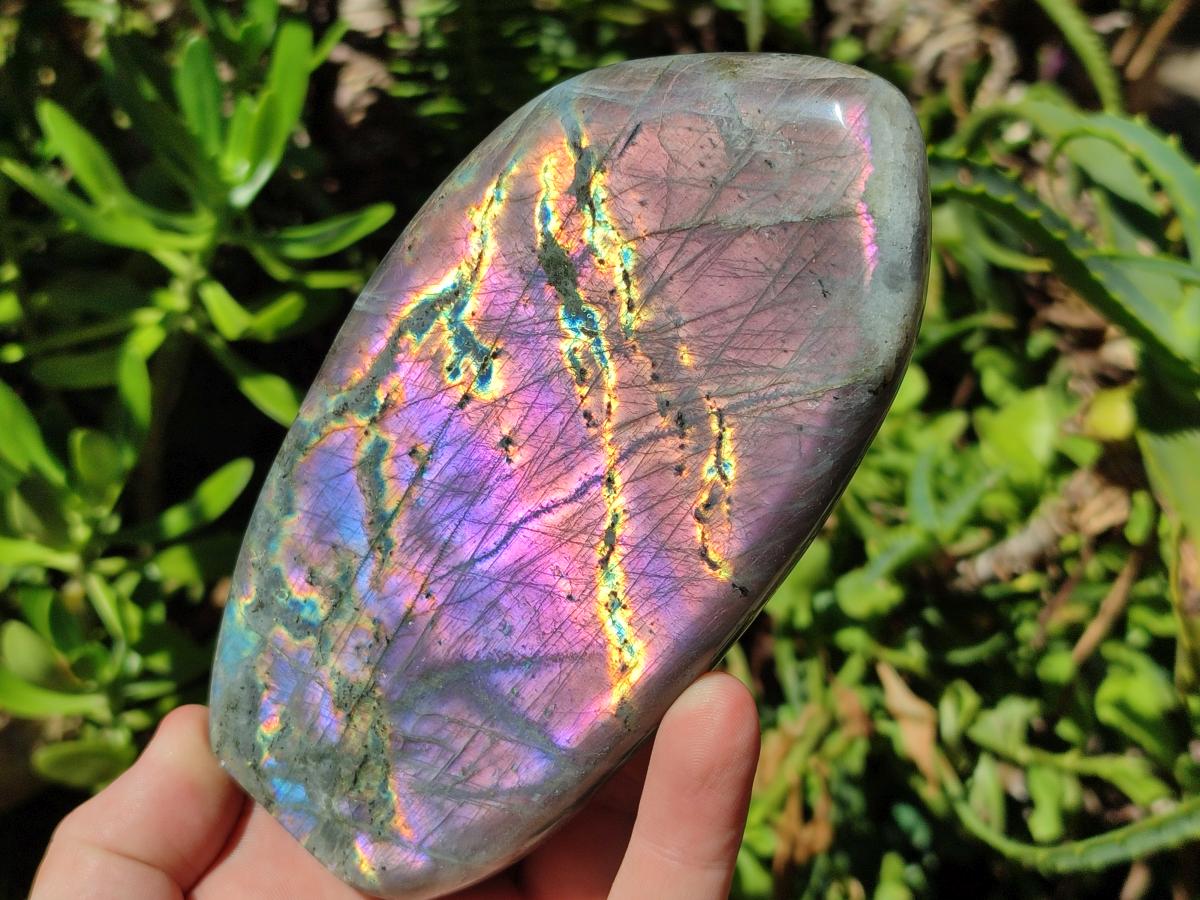 Polished Rare Purple Sunset Flash Labradorite Standing Free Forms x 3 From Madagascar - Toprock Gemstones and Minerals 