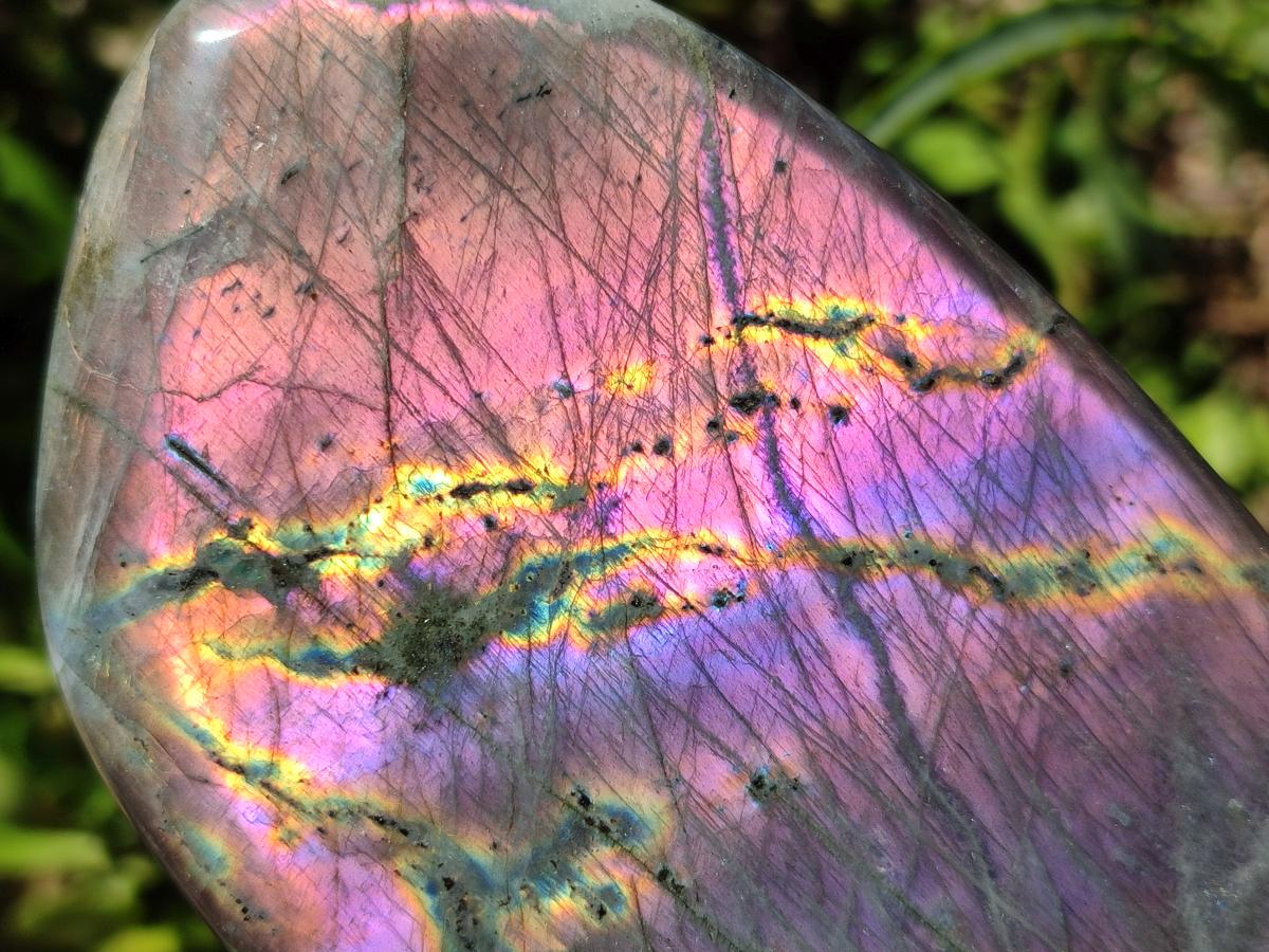 Polished Rare Purple Sunset Flash Labradorite Standing Free Forms x 3 From Madagascar - Toprock Gemstones and Minerals 