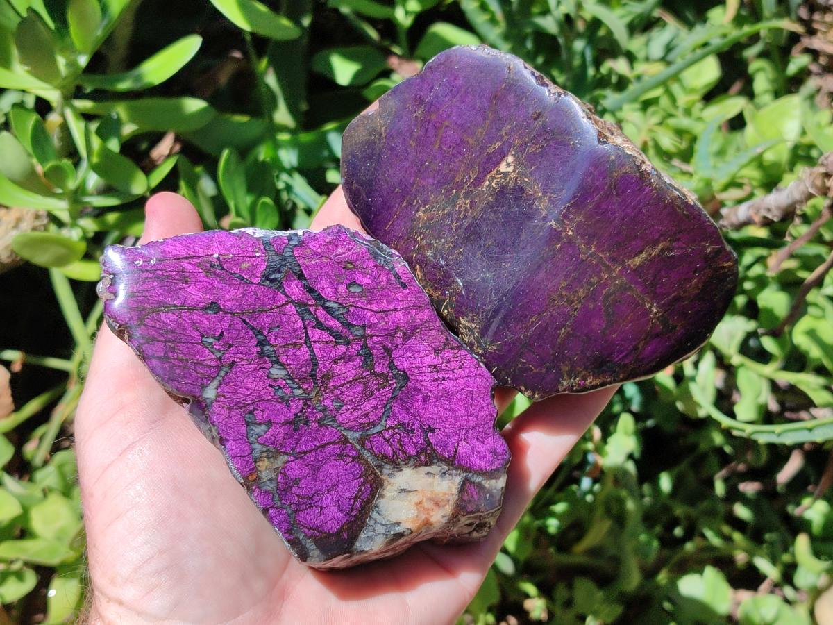 Polished On One Side Metallic Purpurite Specimens x 3 From Erongo Namibia - Toprock Gemstones and Minerals 