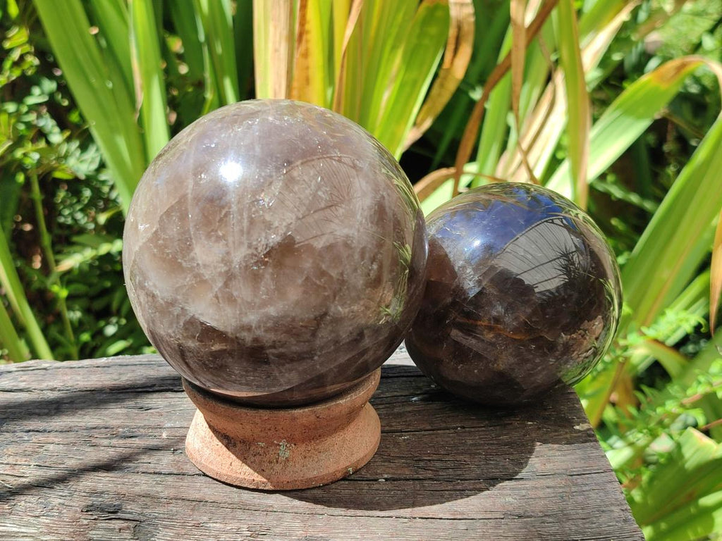 Polished Smokey Window Quartz Spheres x 2 From Madagascar - Toprock Gemstones and Minerals 