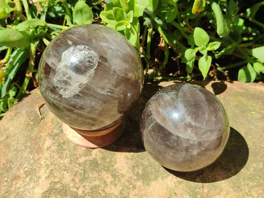 Polished Smokey Window Quartz Spheres x 2 From Madagascar - Toprock Gemstones and Minerals 