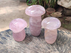 Polished Gemmy Rose Quartz Mushrooms x 3 From Madagascar - Toprock Gemstones and Minerals 