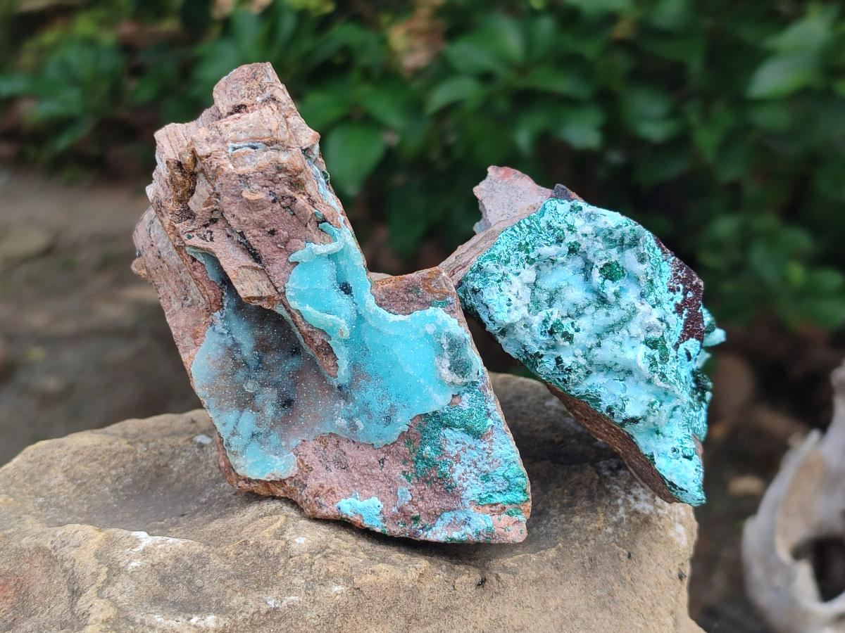 Natural Drusy Coated Chrysocolla with Malachite Pseudomorph Specimens x 3 From Lupoto Mine, Congo - Toprock Gemstones and Minerals 