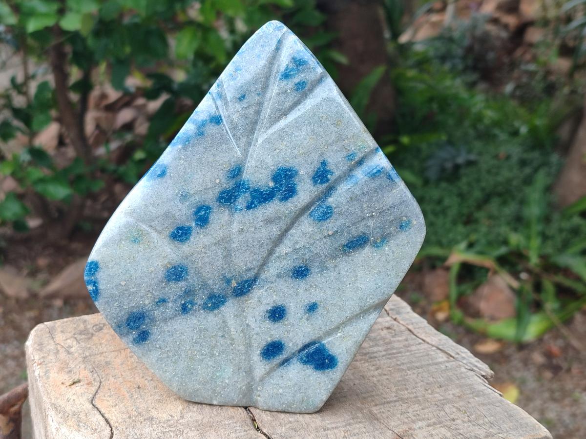 Polished Large Blue Spotted Spinel Leaf Carving x 1 From Madagascar - Toprock Gemstones and Minerals 
