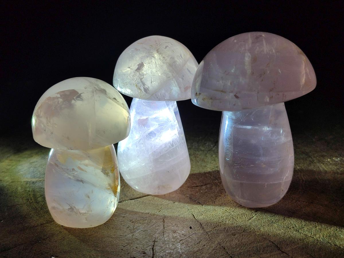 Polished Gemmy Rose Quartz Mushrooms x 6 From Madagascar - Toprock Gemstones and Minerals 