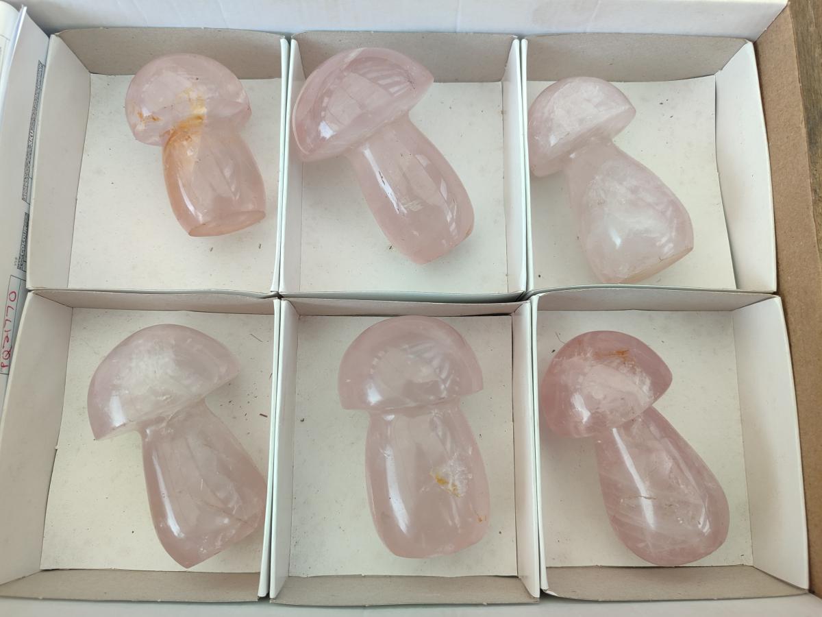 Polished Gemmy Rose Quartz Mushrooms x 6 From Madagascar - Toprock Gemstones and Minerals 