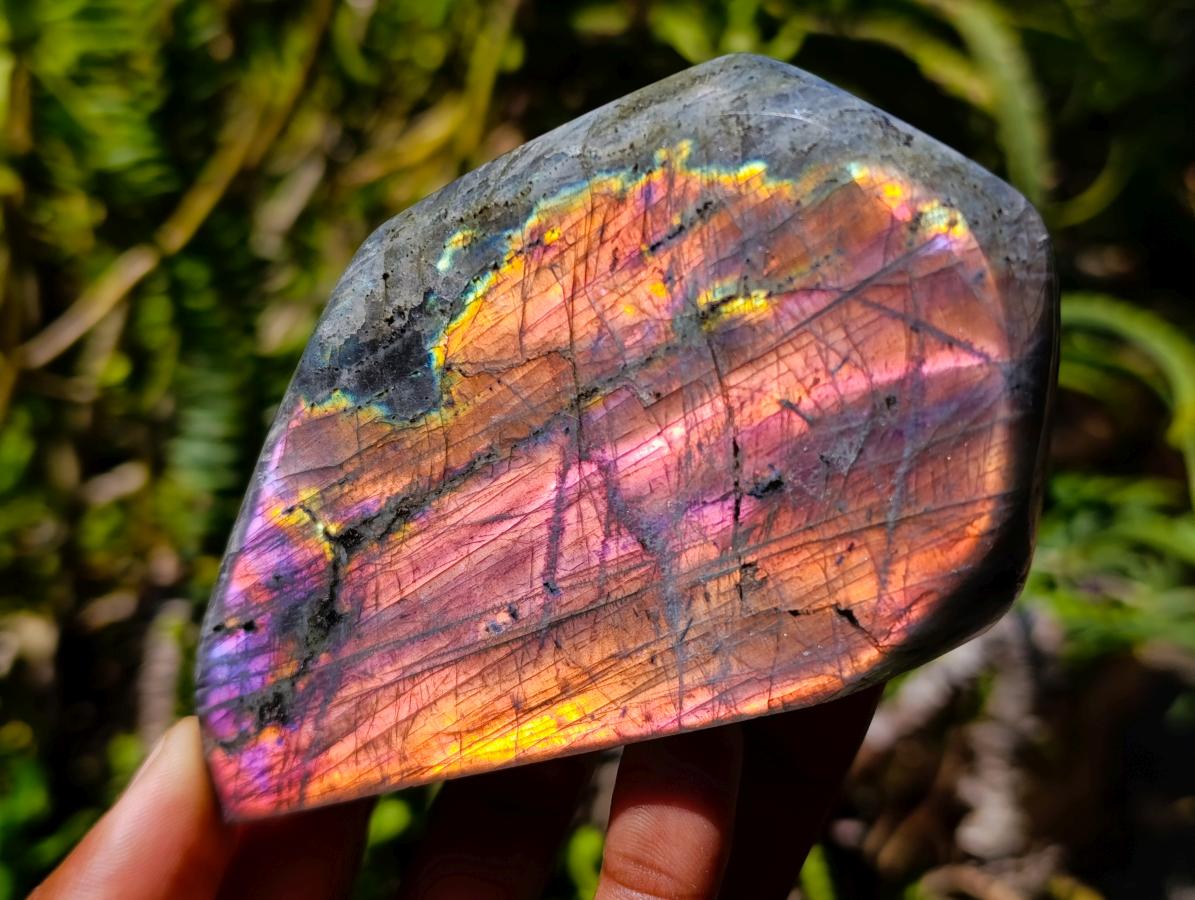 Polished Rare Purple Sunset Flash Labradorite Standing Free Forms x 3 From Madagascar - Toprock Gemstones and Minerals 