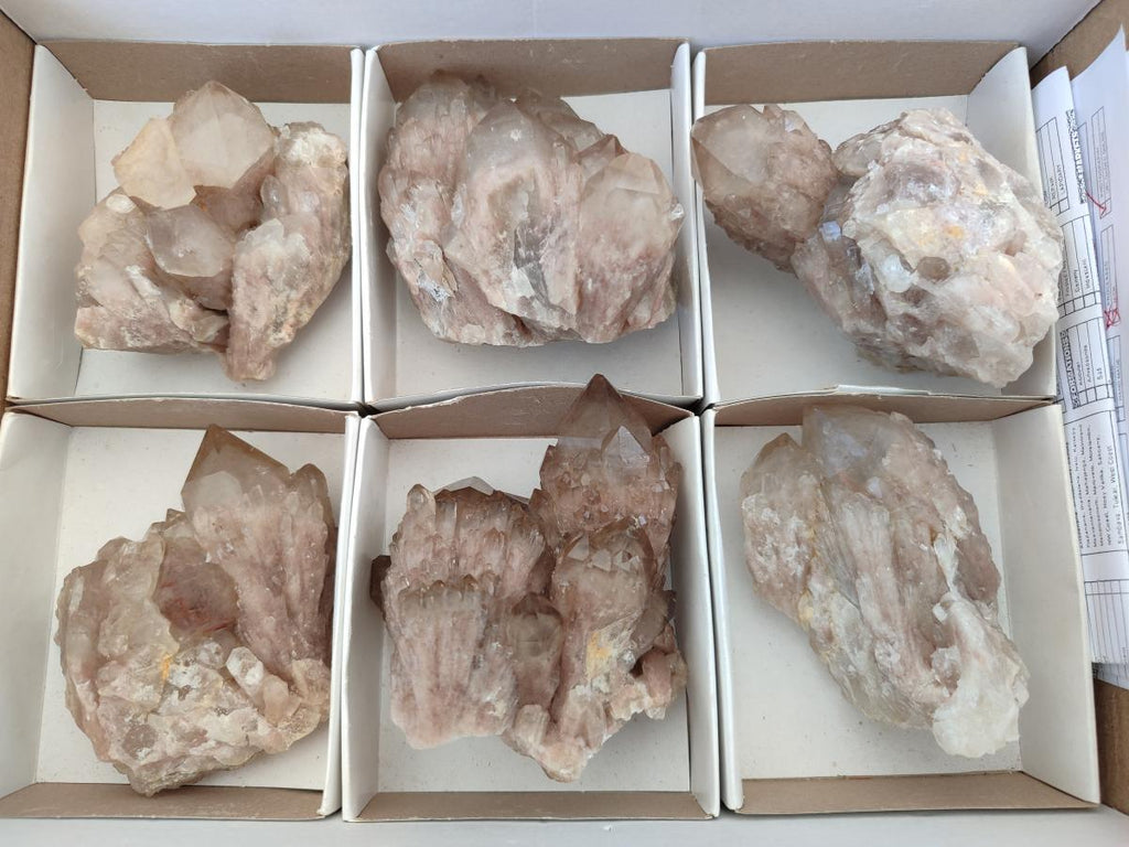 Natural Smokey Phantom Quartz Clusters x 6 From Luena, Congo - Toprock Gemstones and Minerals 