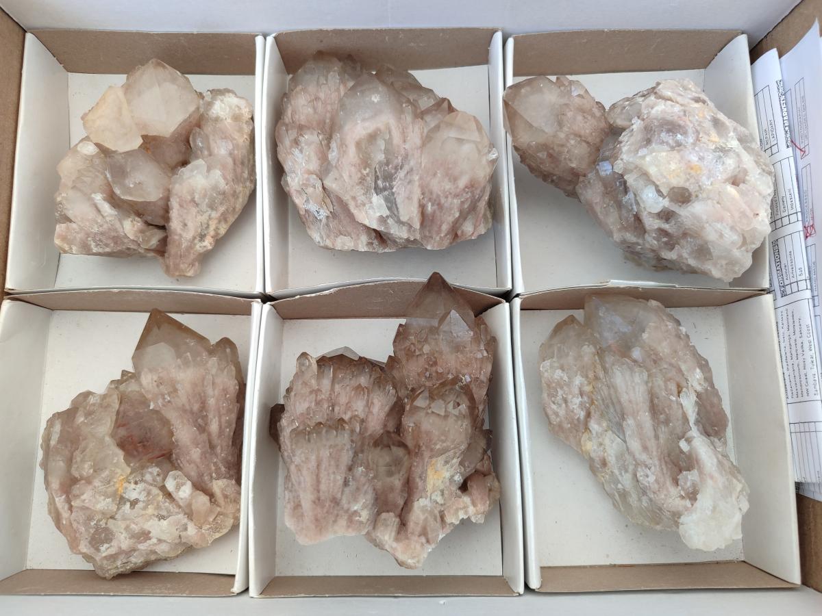 Natural Smokey Phantom Quartz Clusters x 6 From Luena, Congo - Toprock Gemstones and Minerals 