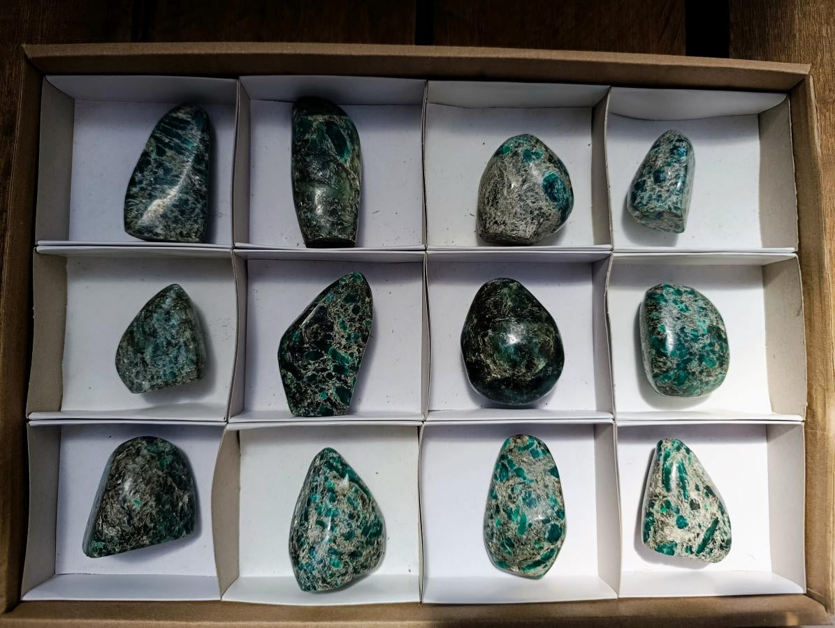 Polished Emerald Mica 'Mutokolite' Standing Free Forms x 12 From Mutoko, Zimbabwe - Toprock Gemstones and Minerals 