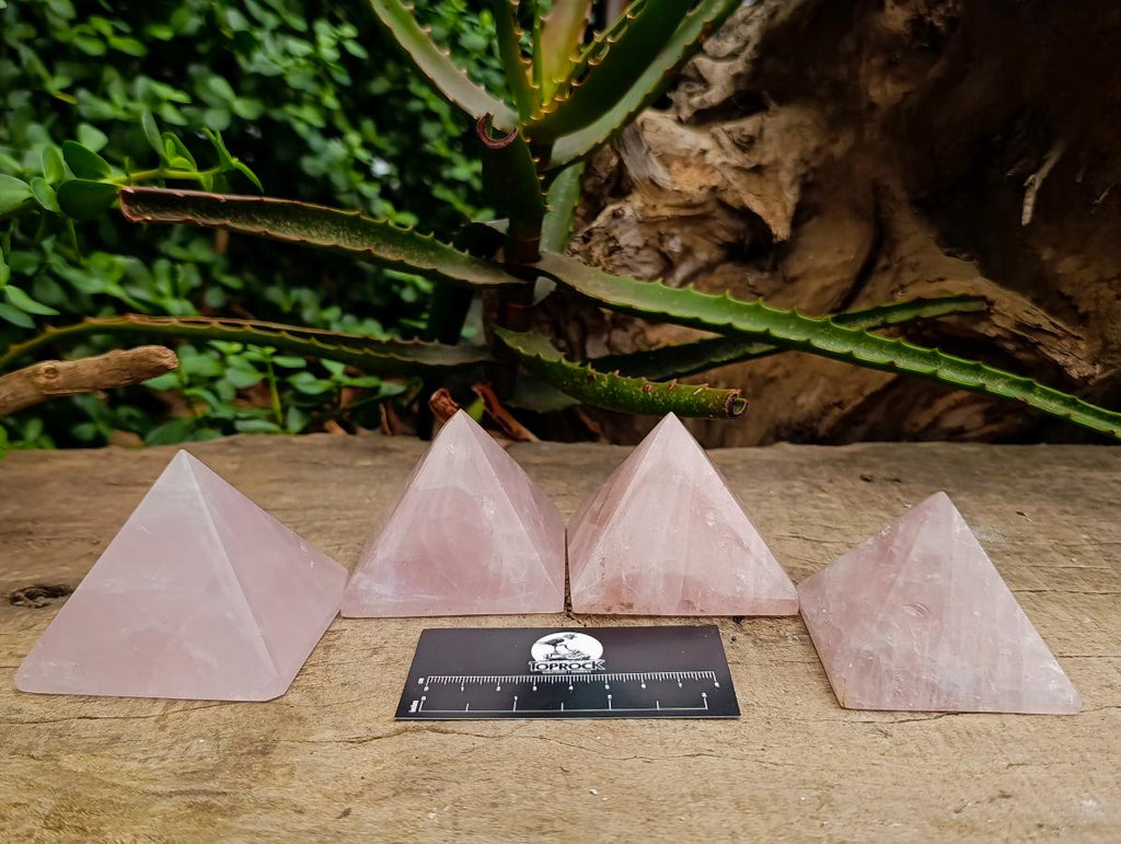 Polished Gemmy Rose Quartz Pyramids x 4 From Madagascar - Toprock Gemstones and Minerals 