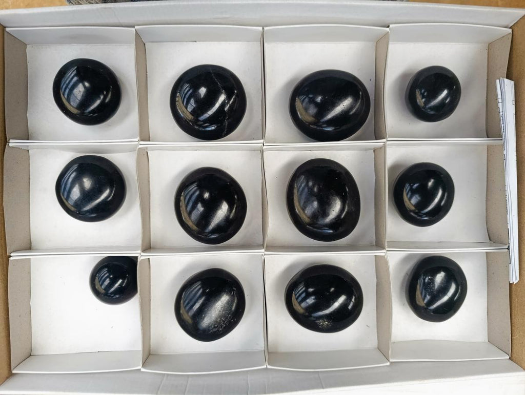 Polished Black Basalt Galets x 12 From Madagascar - Toprock Gemstones and Minerals 