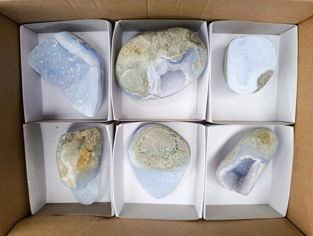 Polished Blue Lace Agate Mixed Free Forms x 6 From Nsanje, Malawi - Toprock Gemstones and Minerals 