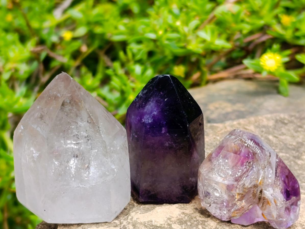 Polished Smokey Amethyst Window Crystals x 7 From Akansobe, Madagascar - Toprock Gemstones and Minerals 