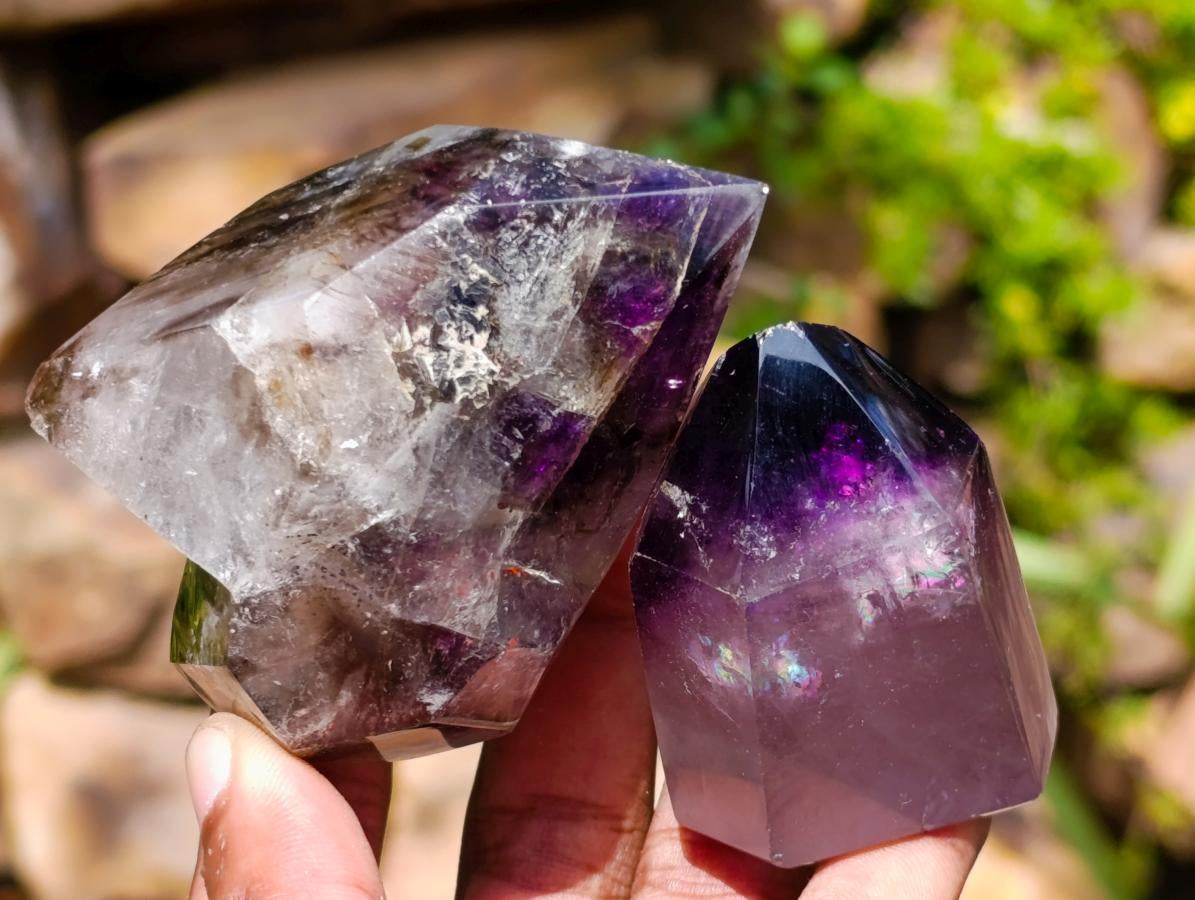 Polished Smokey Amethyst Window Crystals x 7 From Akansobe, Madagascar - Toprock Gemstones and Minerals 