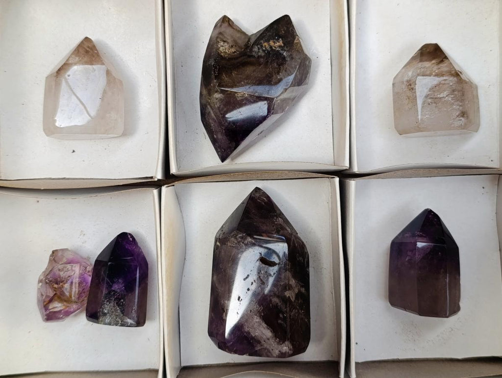 Polished Smokey Amethyst Window Crystals x 7 From Akansobe, Madagascar - Toprock Gemstones and Minerals 