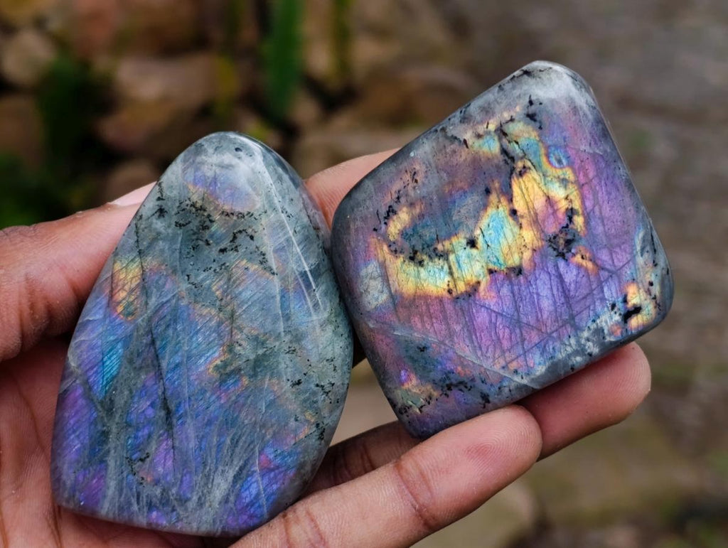 Polished Rare Purple Sunset Flash Labradorite Standing Free Forms x 8 From Madagascar