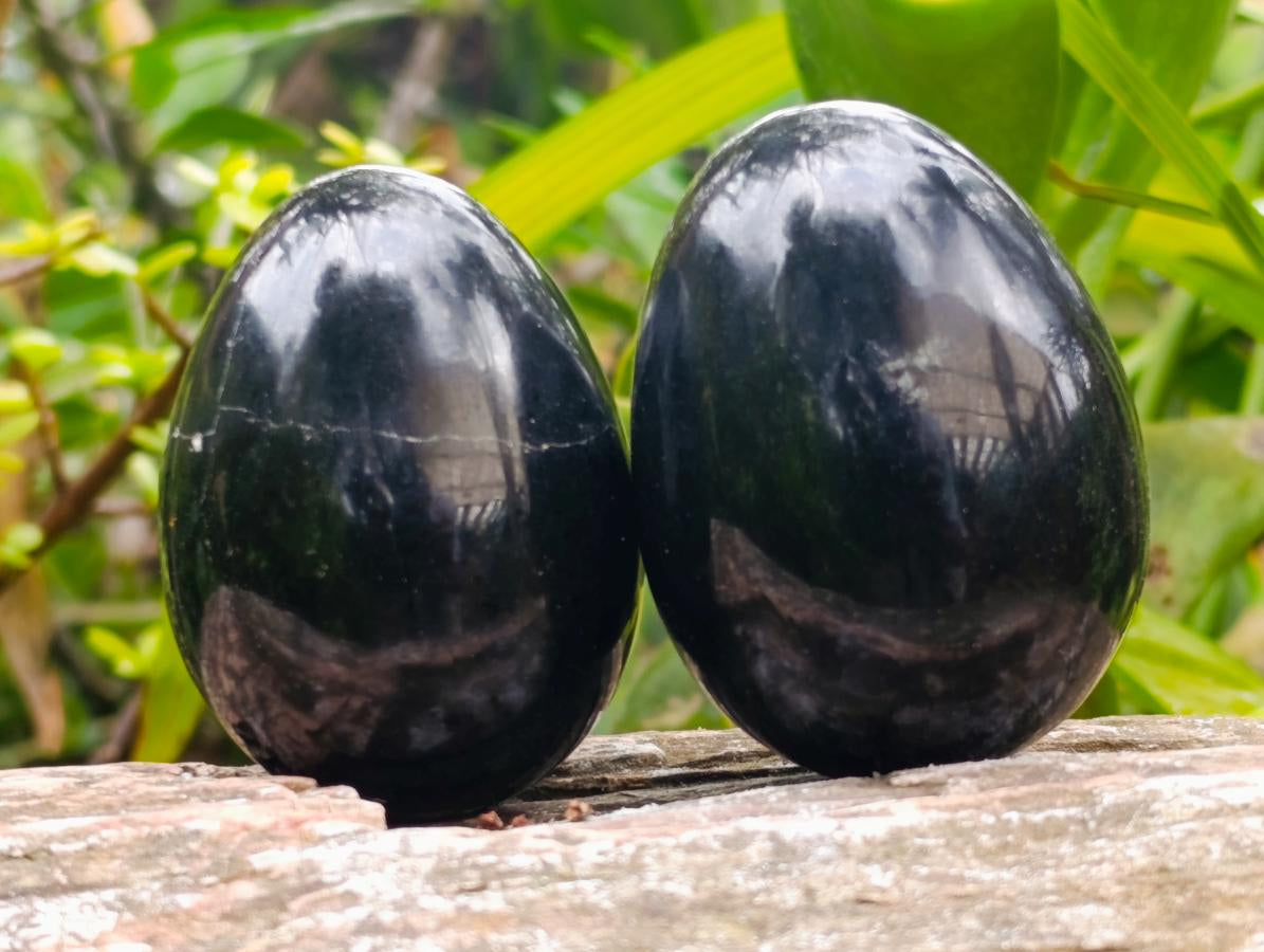 Polished Black Basalt Eggs x 12 From Madagascar - Toprock Gemstones and Minerals 