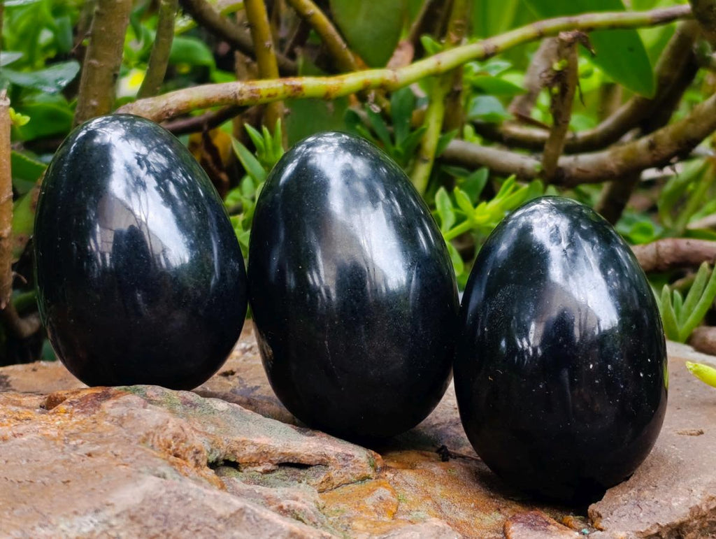Polished Black Basalt Eggs x 12 From Madagascar - Toprock Gemstones and Minerals 