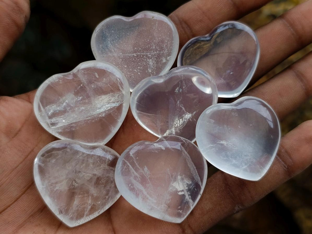 Polished Small Girasol Pearl Quartz Hearts x 35 From Ambatondrazaka, Madagascar - Toprock Gemstones and Minerals 