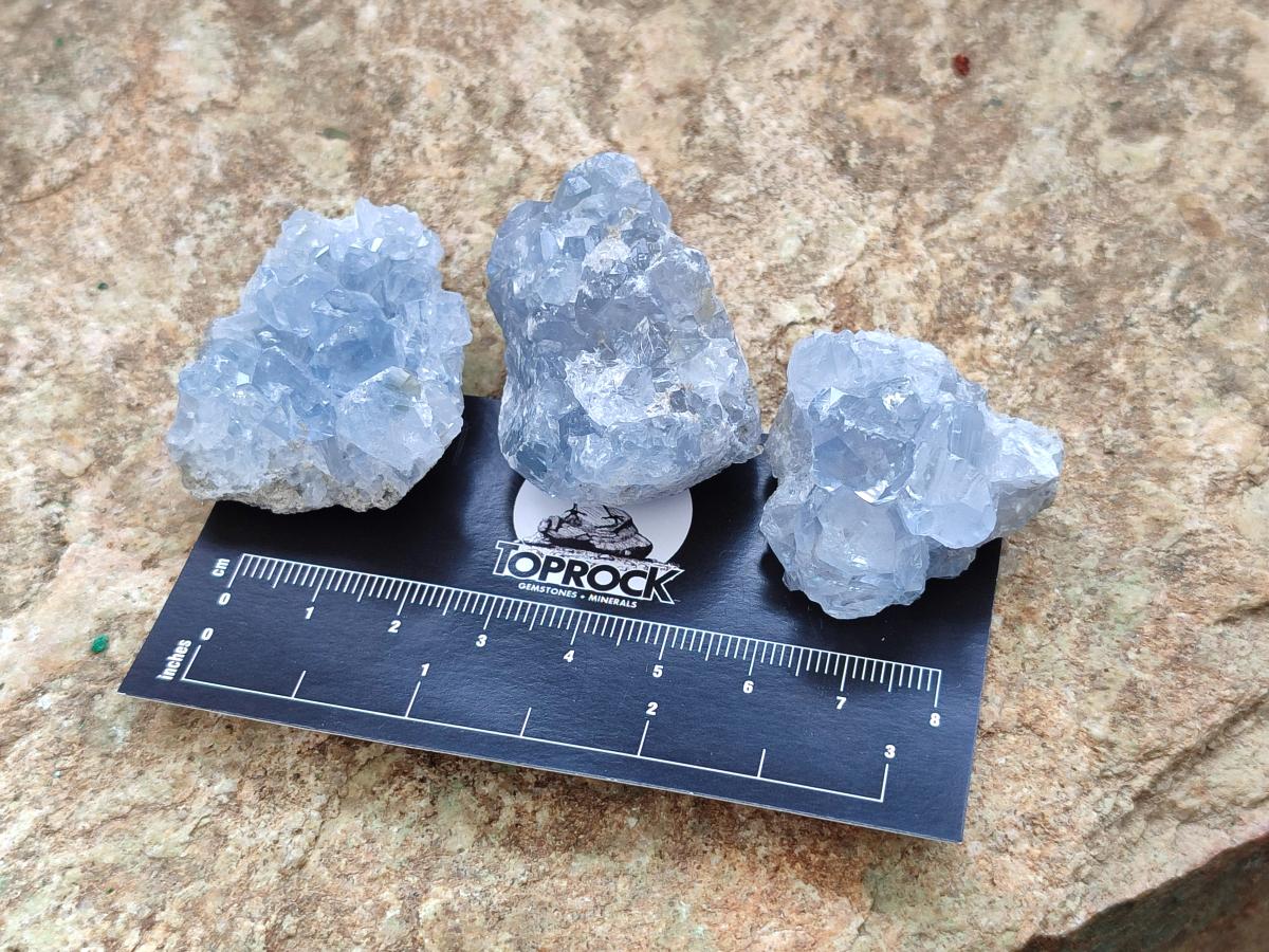 Natural Blue Mini Celestite Cluster Specimens x 35 From Sakoany, Madagascar