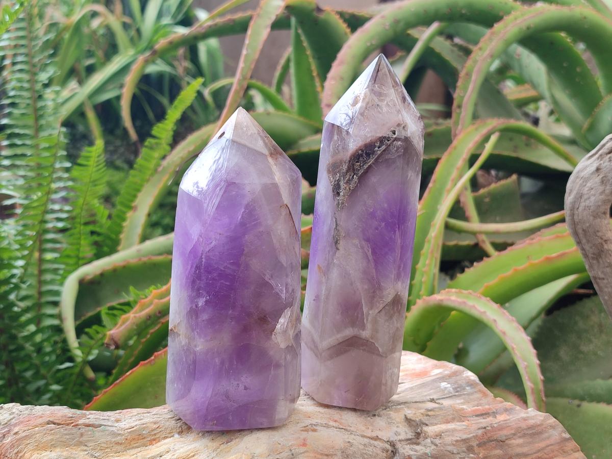 Polished Chevron Amethyst Crystals x 2 From Madagascar - Toprock Gemstones and Minerals 